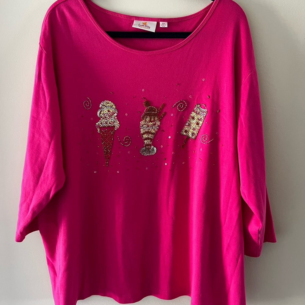 Quacker Factory 2X Ice Cream Treats 3/4 length sleeve top. NWOT